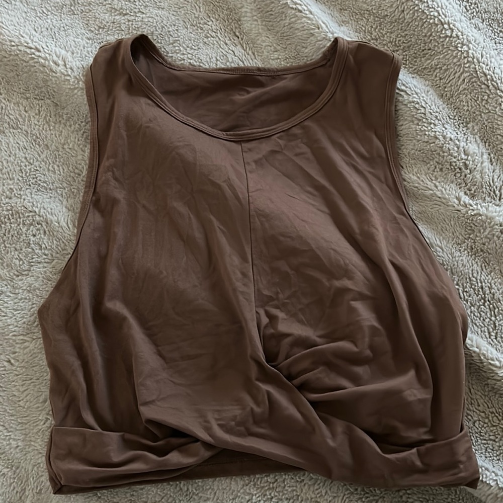 L 90 degree crop tank in buttery soft brown